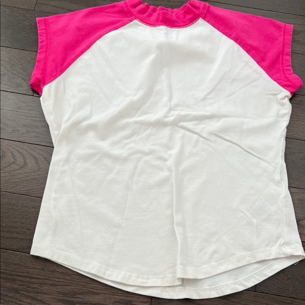 Anthropologie Pink and White Raglan Top